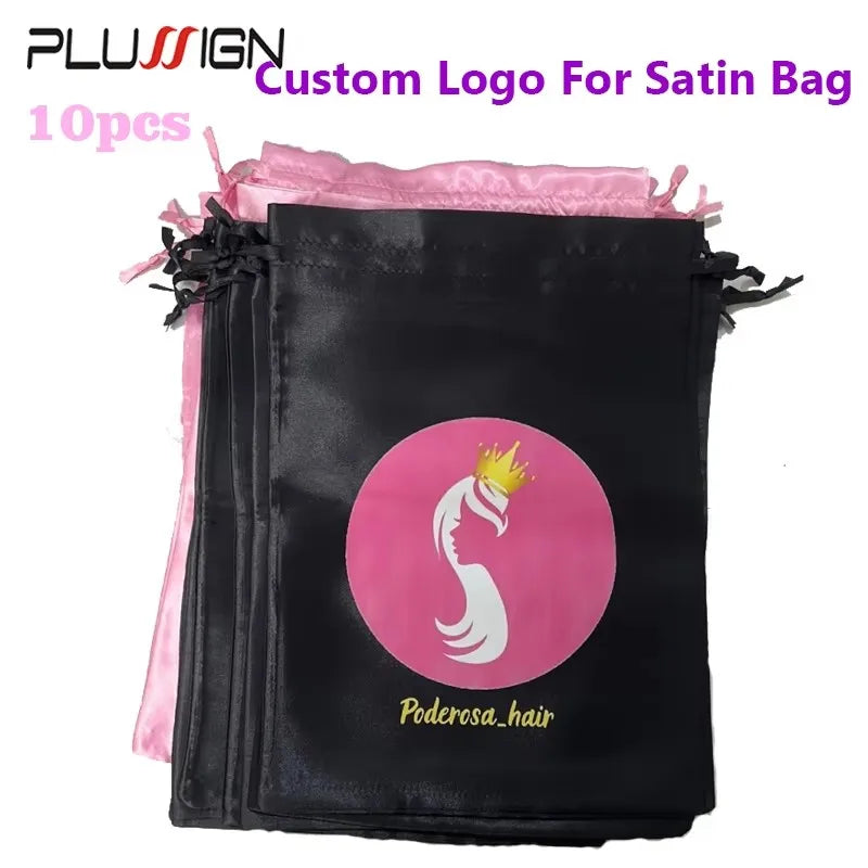 Add Logo Wig Bag 10Pcs Dustproof Drawstring Satin Bag For Bundles,Wigs,Hair Extensions,Tools,Business Gift Wig Storage Bag