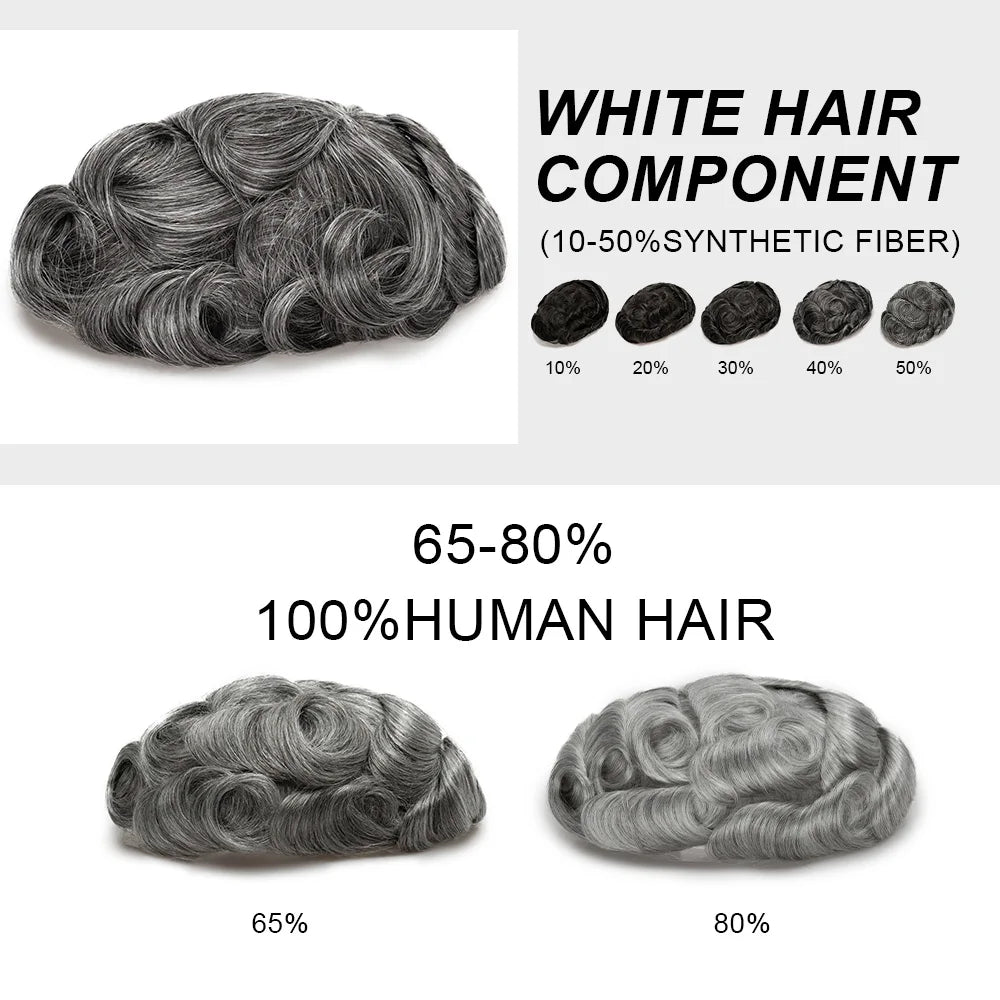 Lace Base Toupee Swiss Front PU Natural Hairline Wig Human Hair Prosthesis