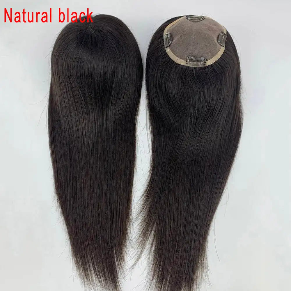 Straight Virgin Human Hair Topper — Mono Base, Clip-In Hairpiece