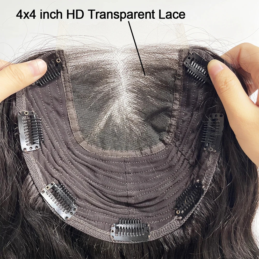 Body Wave Human Hair Topper, 4x4 HD Lace, Pre-Plucked with Baby Hair