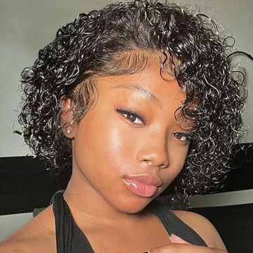 Curly Pixie Cut Wig Lace Human Hair Water Wave Short Bob, 13x1