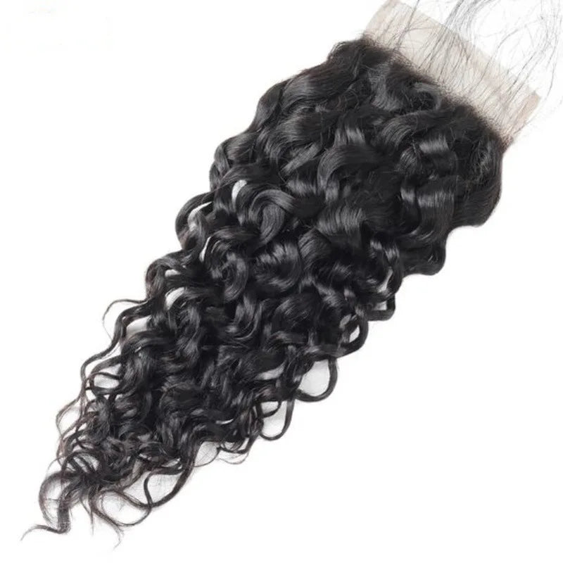 Water Wave Human Hair 4x4 Transparent Lace Closure Natural Color 150% Density 10-20 Inch Indian Virgin Hair Full End Pre-Plucked