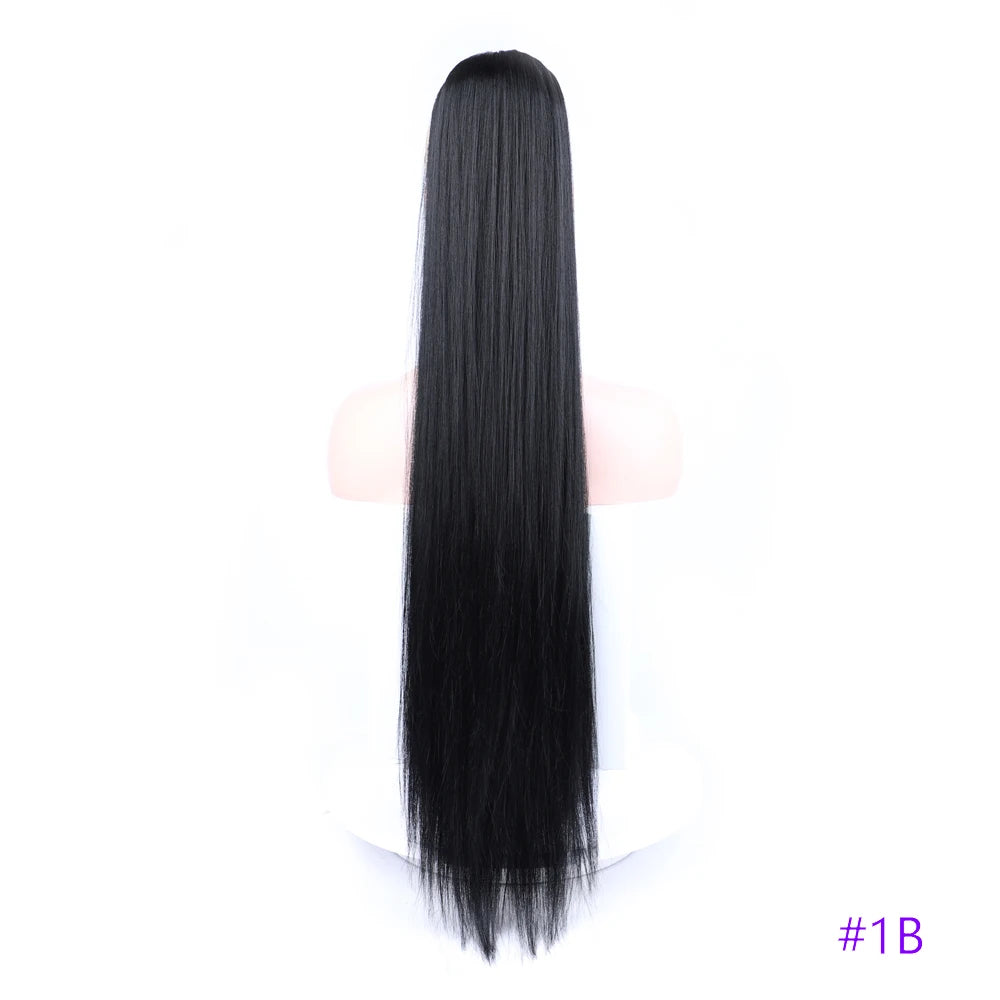 30 Inch Long Straight Ponytail Synthetic Drawstring Ponytail Chip-In Hair Extension Straight Pony Tail Fake Hairpiece