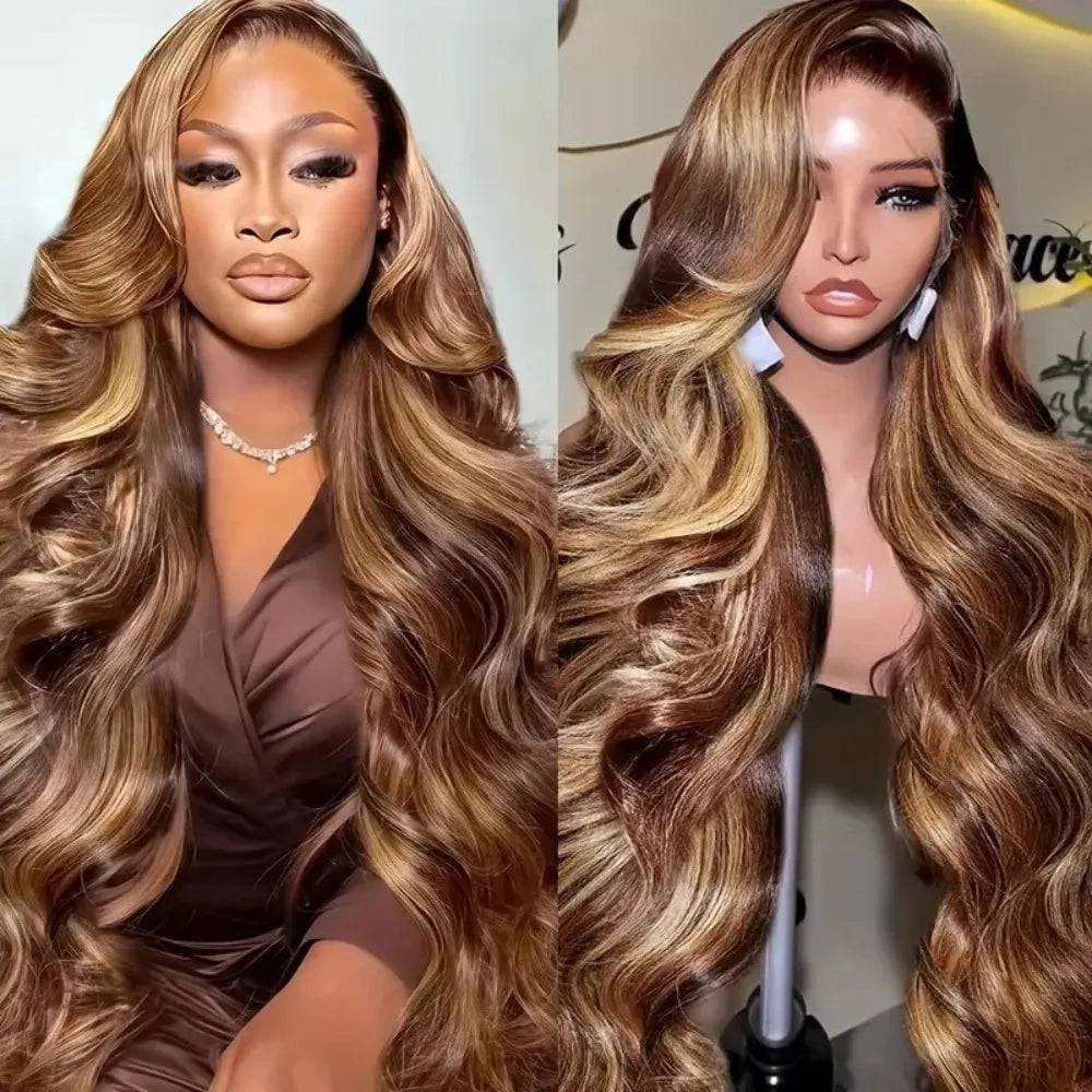 Honey Blonde Ombre Lace Front Wig Human Hair, 13x4 HD 4/27 Highlight