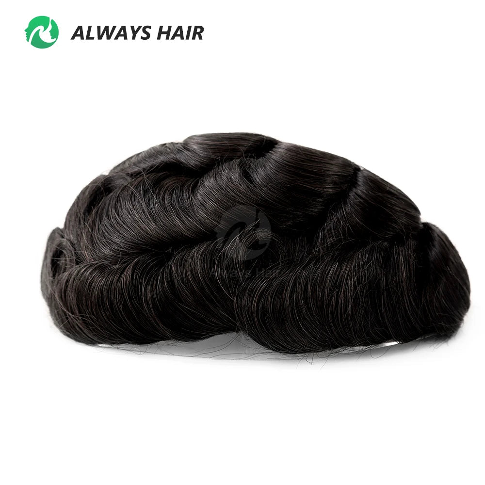 Men's Skin Base Toupee, Capillary Prosthesis, 130% Density, 0.12-0.14mm