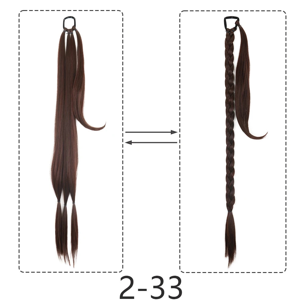 Synthetic Braided Ponytail Extensions Black Natural Hairpiece Long Pony Tail Hair Tie