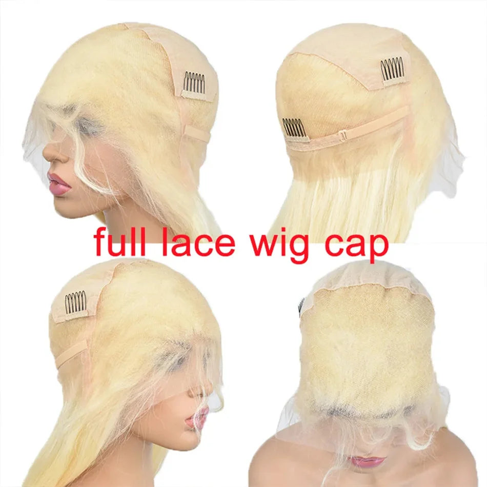 613 Blonde Straight Full Lace Human Hair Wig, Transparent Lace Frontal