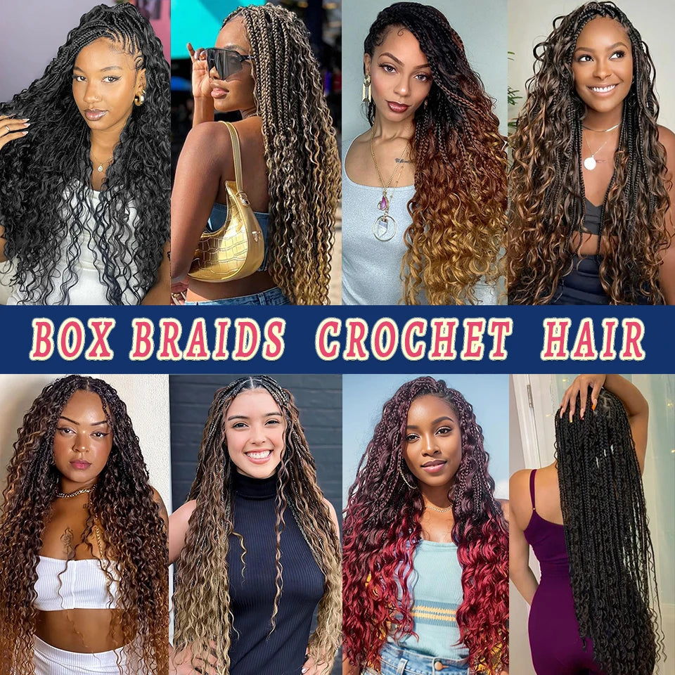 Ombre Goddess Box Braids Crochet Hair Dark Brown Chocolate Ginger Bohemian Curly