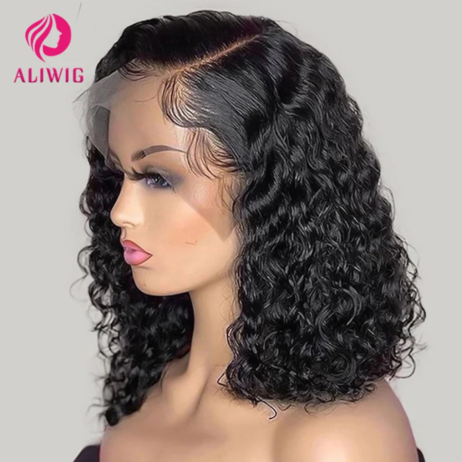 Short Curly Bob Wig, 13x4 Full Lace Front Human Hair Water Wave