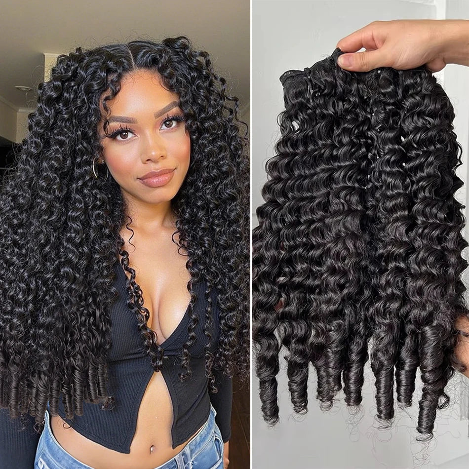 12A Burmese Curly Human Hair Bundles Water Wave Virgin Weave Extensions Ends