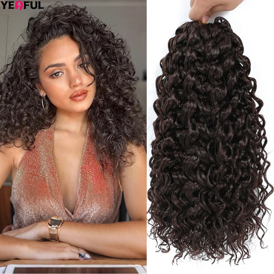 Curl Crochet Hair 14inch 1-8 Packs Ombre Brown Water Wave Curly Braiding