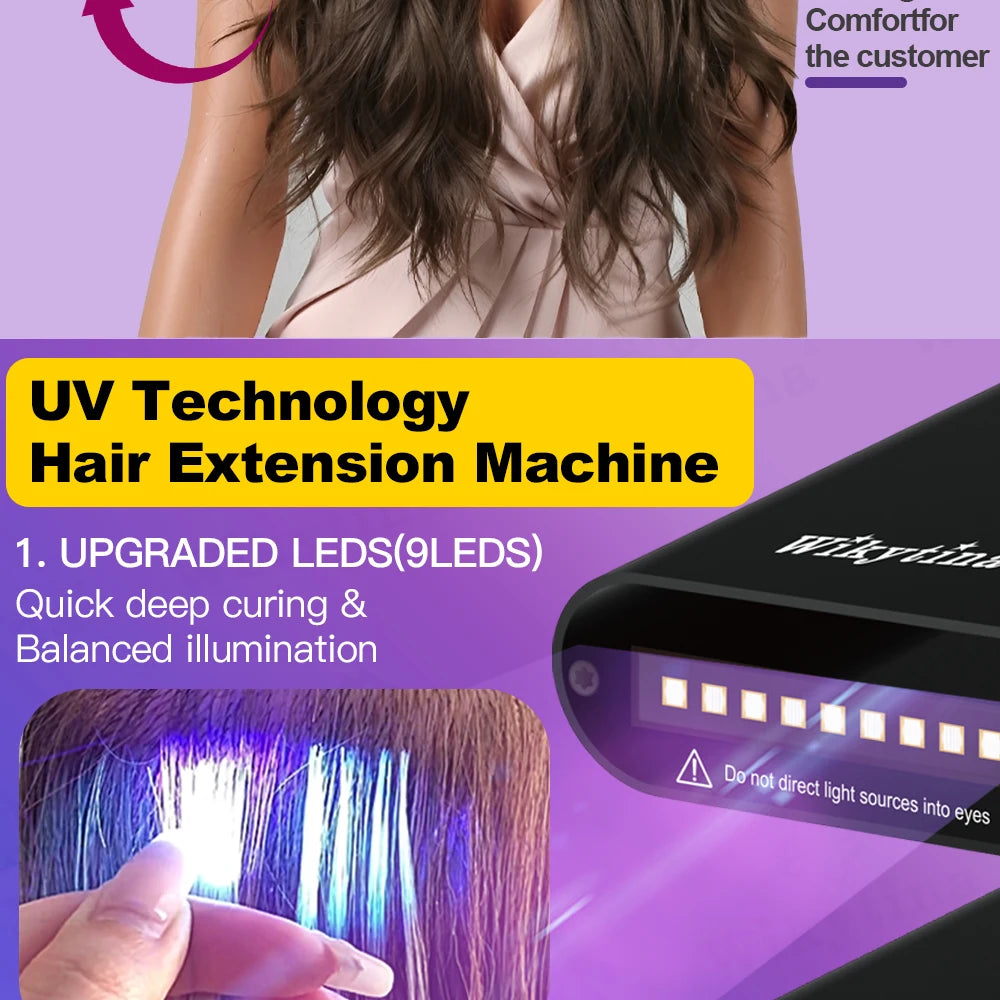 UV Light Hair Extension Machine Combo Salon Kit with Glue Remover Tools, Invisible Bonding