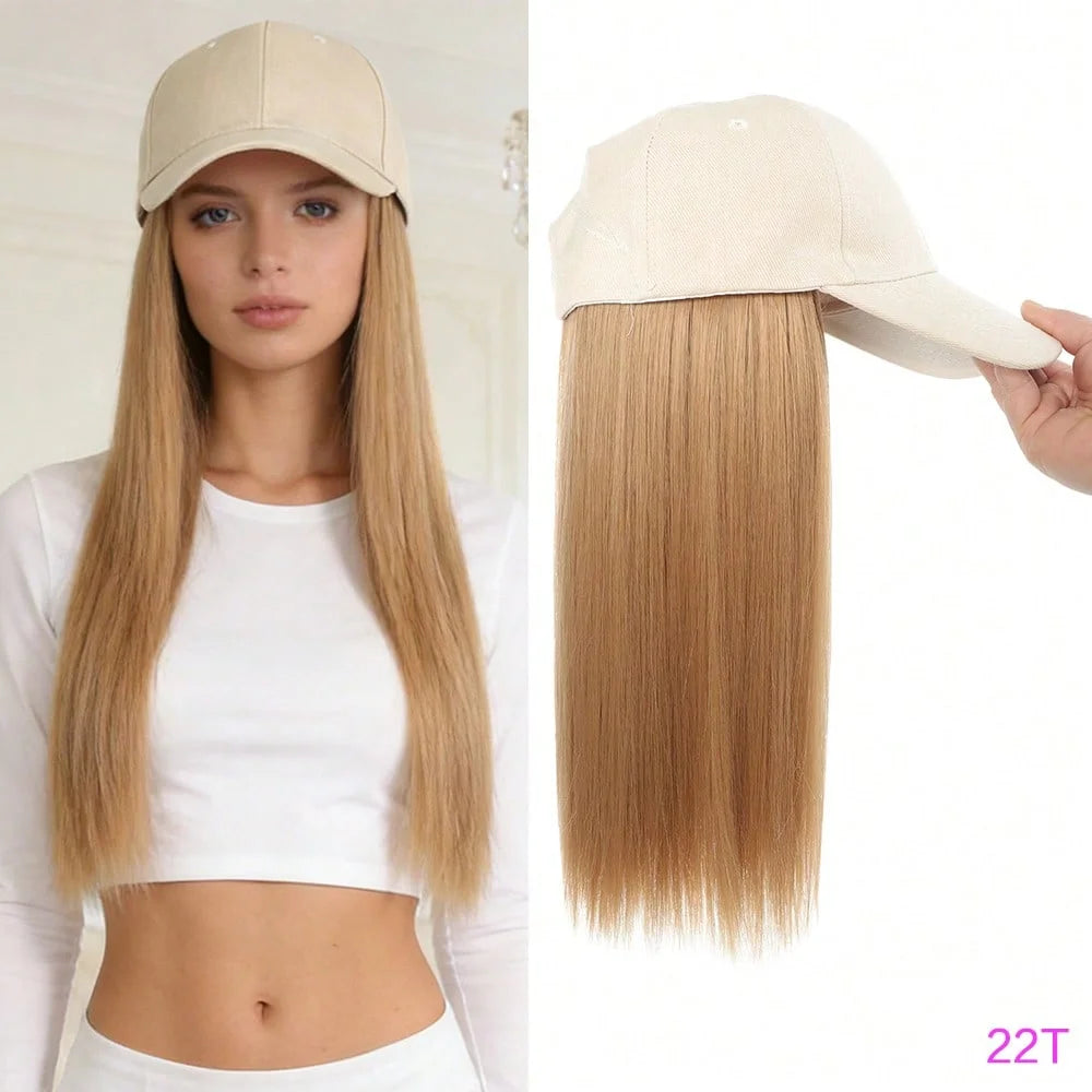 Synthetic Hat Wig with Long Straight Black Hair Baseball Cap Hair Extension Stylish & Convenient All-in-One Design