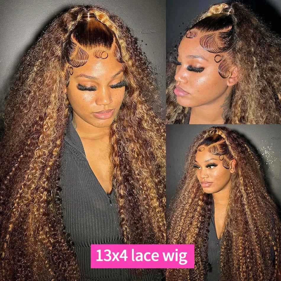 Highlight Wig Human Hair Deep Wave Frontal HD Lace, 13x6 Water Curly