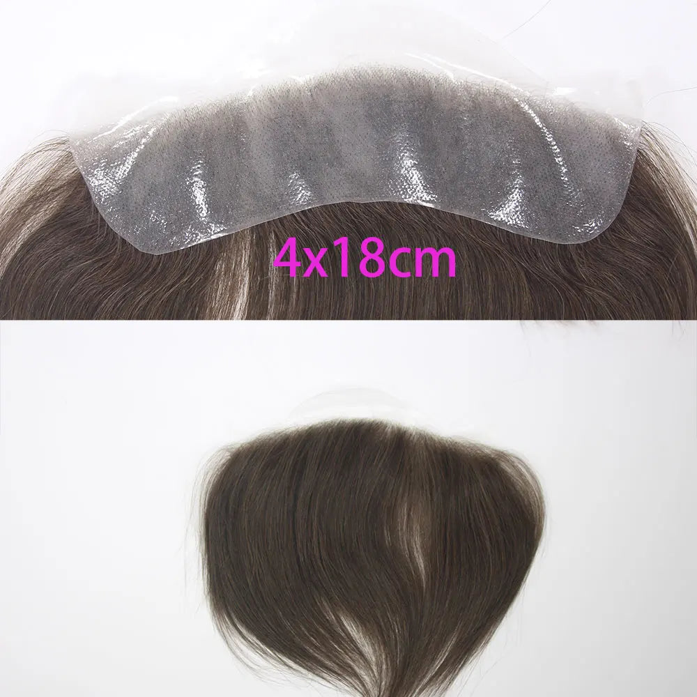 Front Toupee Mens Wig Natural PU Hairline, 100% Human Hair Piece Thin