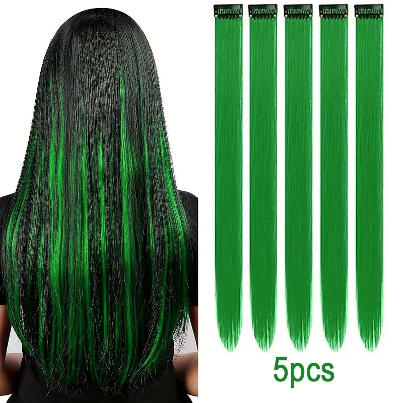 20Inch Synthetic Colorful 5pcs/set Clip Hair Extensions High Temperature Long Straight Hairpieces Daily Party Use