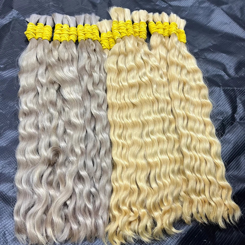 Human Hair Bulk Bundles Curly Water Wave Deep Remy Braiding No Weft