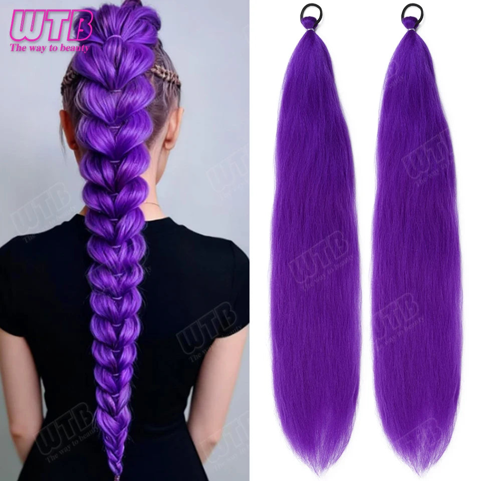 Purple Braids Ponytail Rubber Band Pre Braiding Hair Synthetic Extensions Halloween Costume