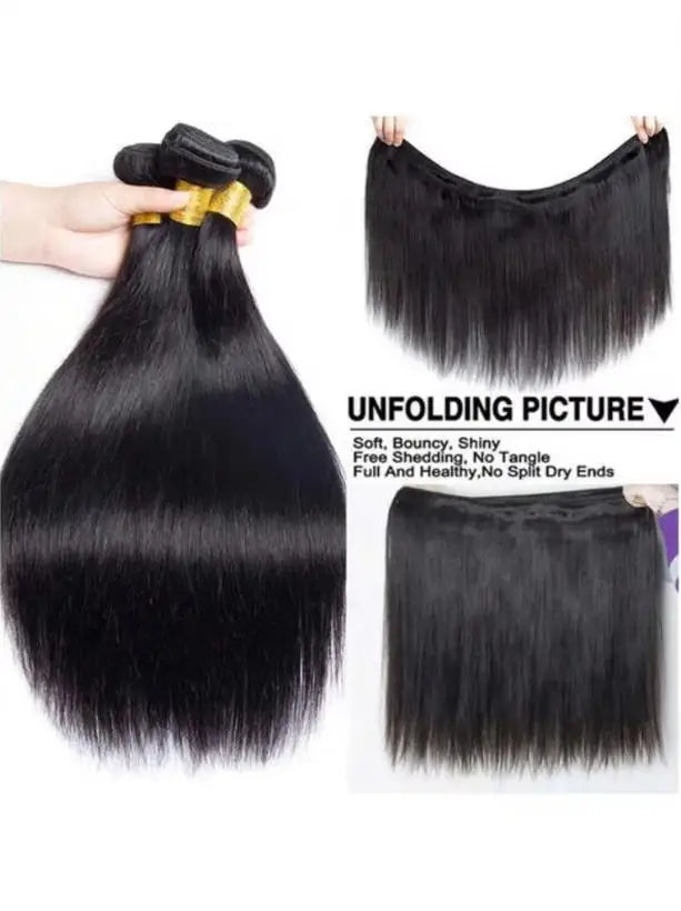 Long Straight Human Hair Bundles Natural Brazilian Virgin 1/3/4 Extensions Double Weft