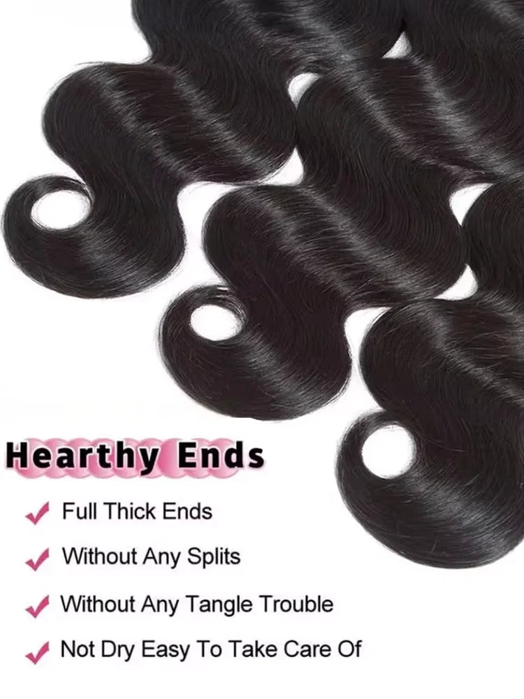 Body Wave Brazilian Virgin Human Hair Bundles, 3 Pack, Natural Color, 28-32 Inch