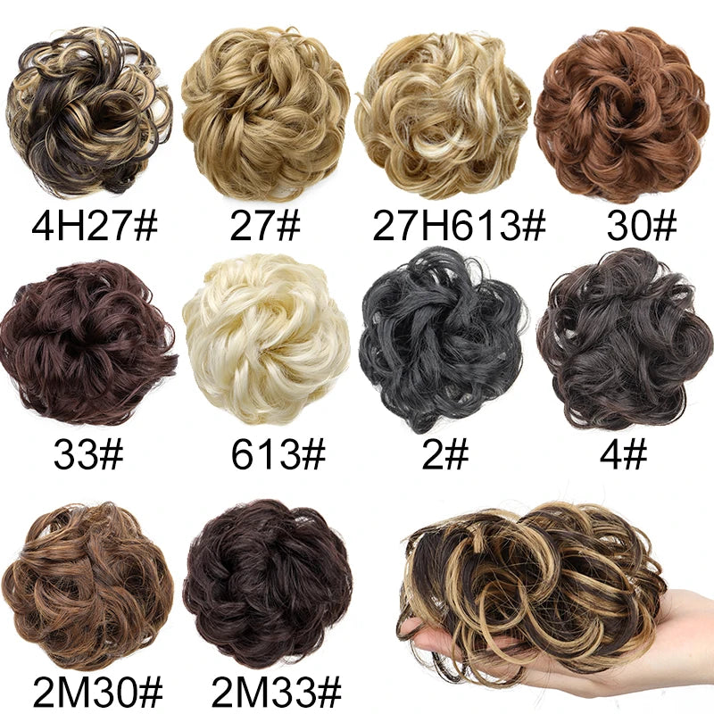 Synthetic Messy Bun Chignon Donut Hair Piece - Blonde Brown, Elastic Scrunchie Bun Pad