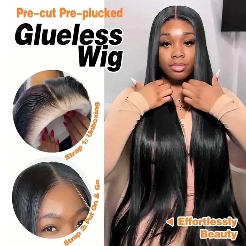 40 Inch Straight Human Hair HD Lace Frontal Wig, 13x4, Glueless, Pre-Cut, 250% Density