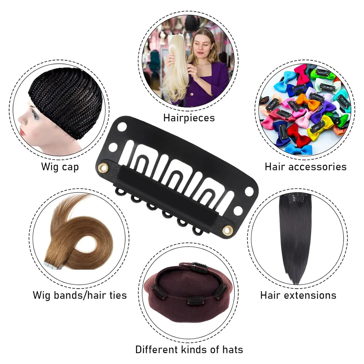 2.3cm-3.6cm Black Brown Color Wig Clips Snap Hair Extension Weft Pp Hairpins