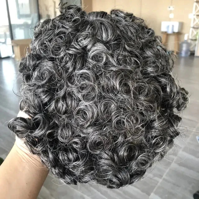 Men's 25mm Curly Ash Blonde Q6 Mesh Swiss Lace Front Toupee, 100%