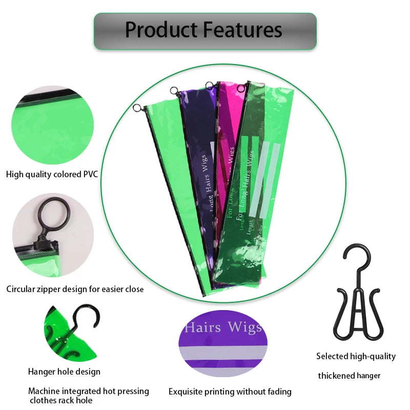 Waterproof Hair Extension Storage Bag With Plastic Hanger Anti-dust Hair Bags For Wigs Salon Barber Hanging Wig Holder & Wig Bag