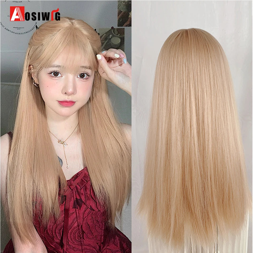 Blonde Twin Ponytail Princess Cut Natural Short Hair Synthetic Wigs Bangs Heat