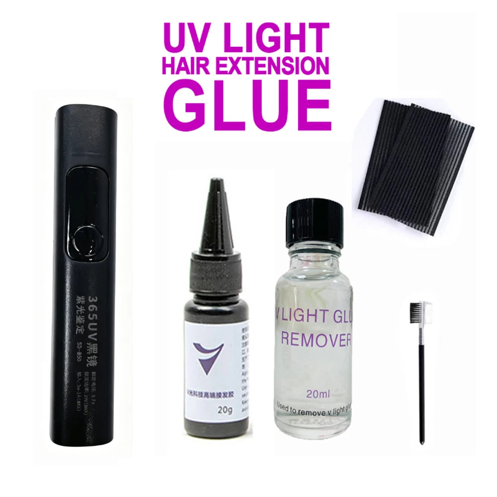 V-Light Hair Extension Glue Set with UV Machine — Traceless Tape Extensions