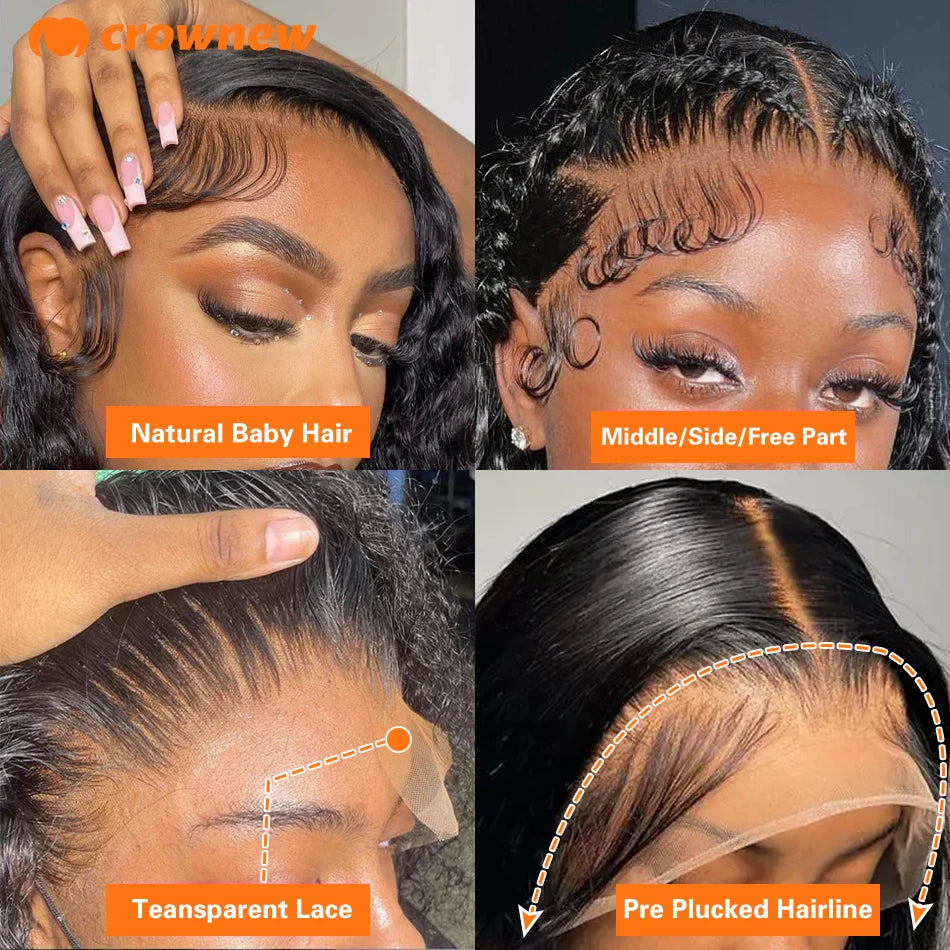 13x4 HD Lace Frontal Human Hair Wig, 220% Deep Wave Long Curly