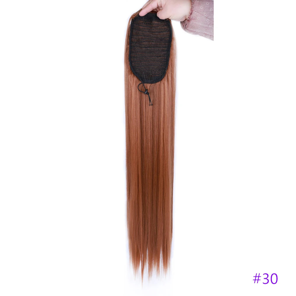 30 Inch Long Straight Ponytail Synthetic Drawstring Ponytail Chip-In Hair Extension Straight Pony Tail Fake Hairpiece