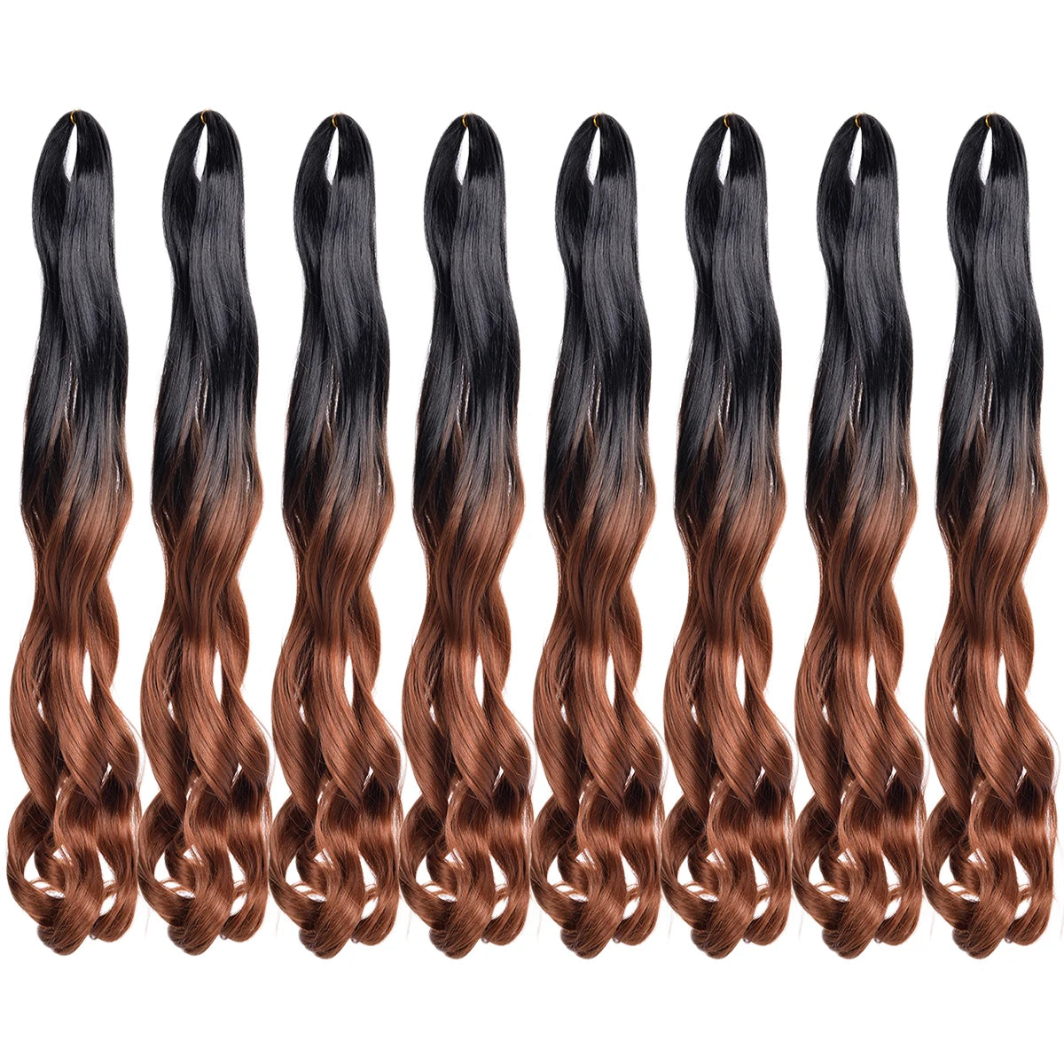 French Curls Braiding Hair Extensions - Synthetic Loose Wave Spiral Curl, High Temperature, Ombre Pre-Stretched