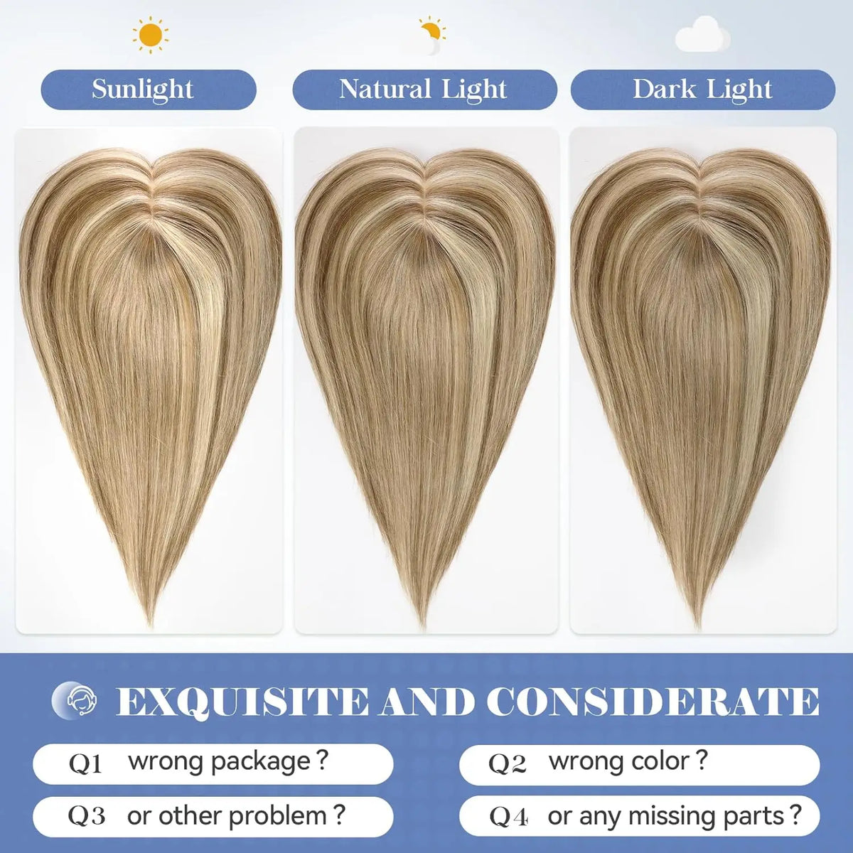Straight Real Human Hair Topper No Bangs 5"*5.5" Base Brown Blonde Highlights