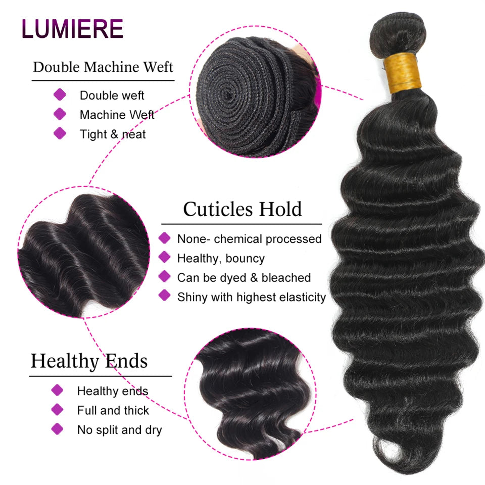 Top Loose Deep Wave Bundles Closure Frontal HD Transparent Lace Virgin Raw