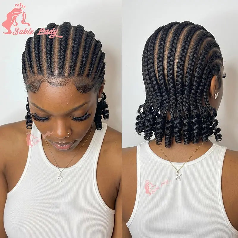 Handmade Short Bob Cornrow Braided Wigs Synthetic Glueless HD Full Lace Knotless