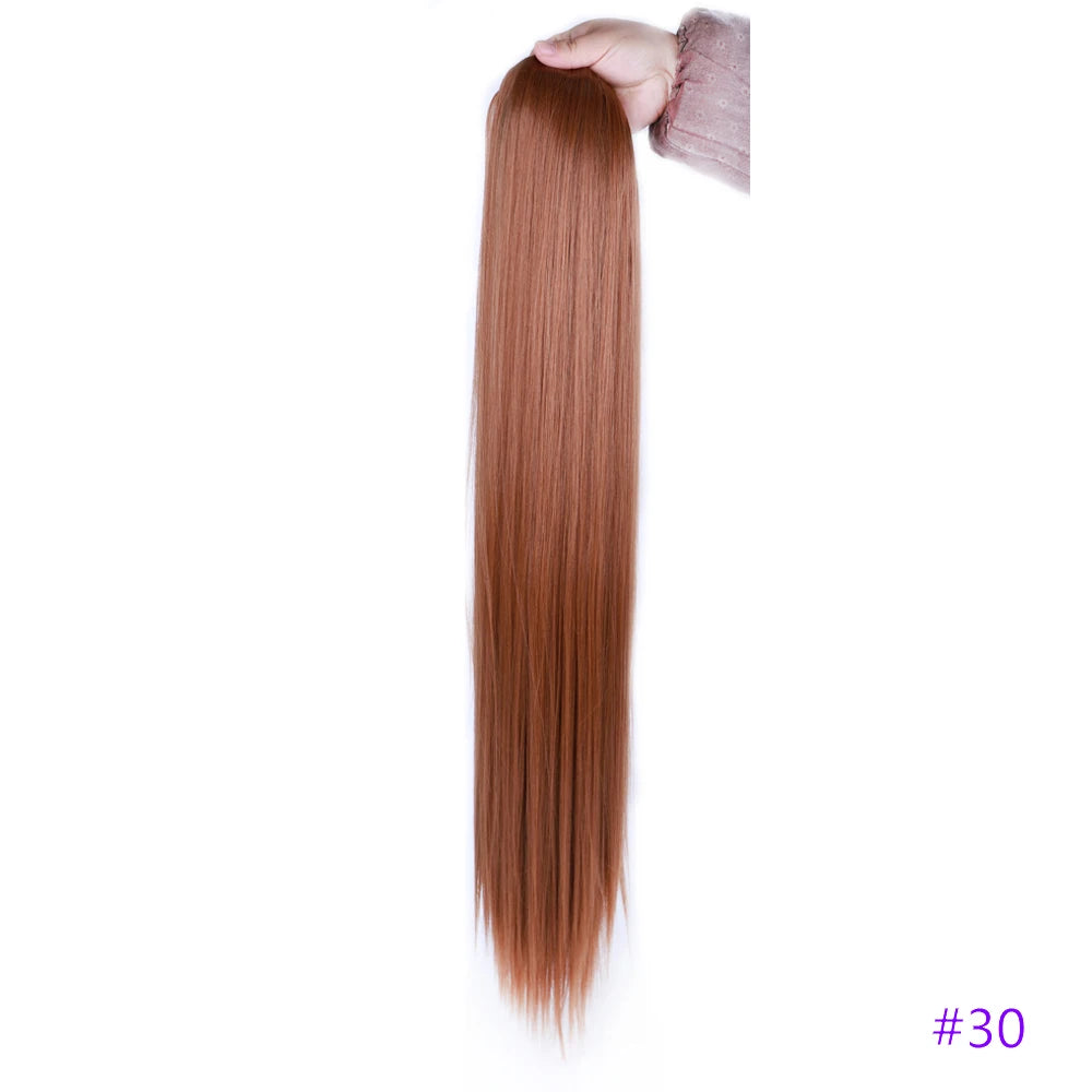 30 Inch Long Straight Ponytail Synthetic Drawstring Ponytail Chip-In Hair Extension Straight Pony Tail Fake Hairpiece