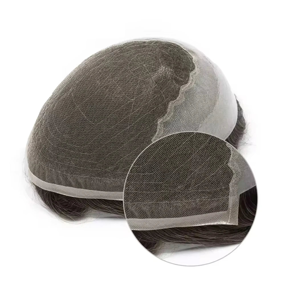 Lace Base Toupee Swiss Front PU Natural Hairline Wig Human Hair Prosthesis