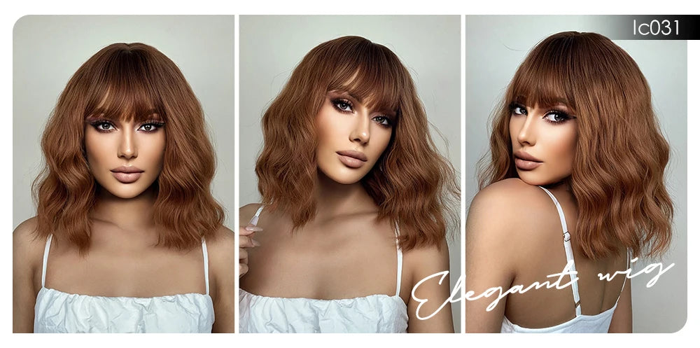 Pink BOBO Synthetic Wigs Short Natural Wave Hair Wig Party Daily High Density Heat Resistant