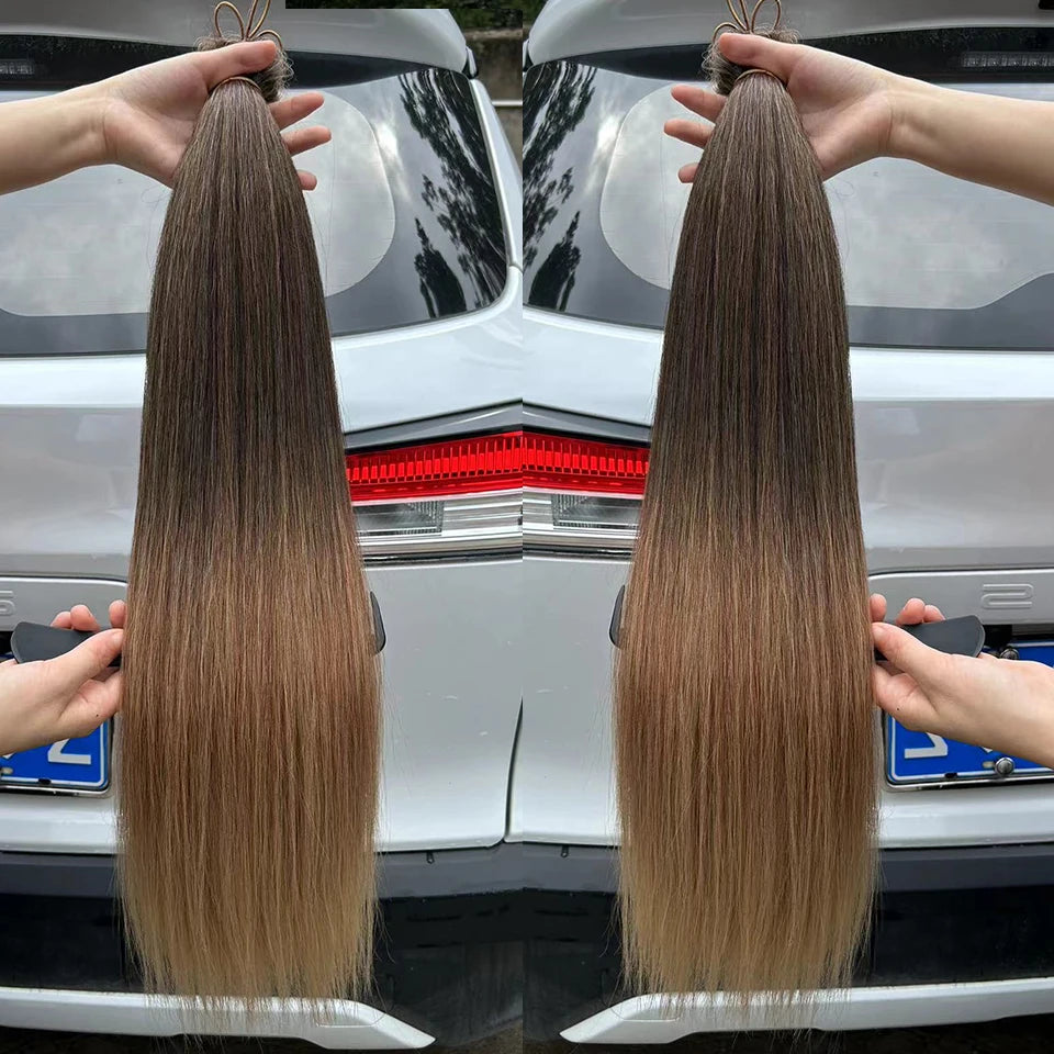 300G Straight Pony Hair Bundles Crochet Braids Synthetic Braiding Ombre Brown Soft