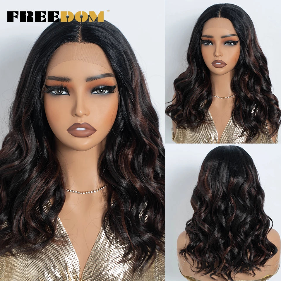Highlight Synthetic Lace Front Wigs Natural Curly Wavy Ombre Brown Blonde Cosplay