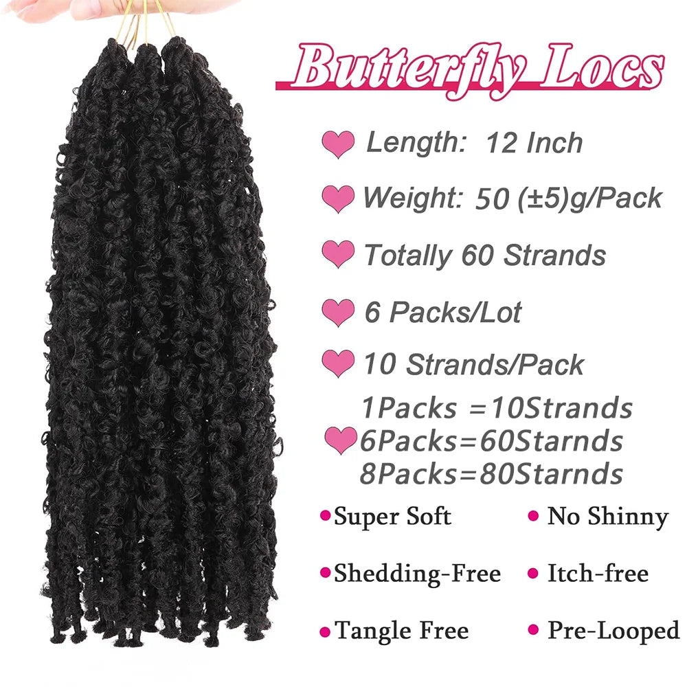 Pre-twisted Butterfly Locs Crochet Hair Short Bob Distressed Braids 1/6/8 Packs Synthetic