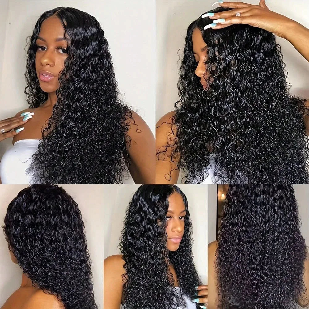 13x4 Deep Wave Human Wig Transparent Lace Front Pre Plucked Brazilian Hair