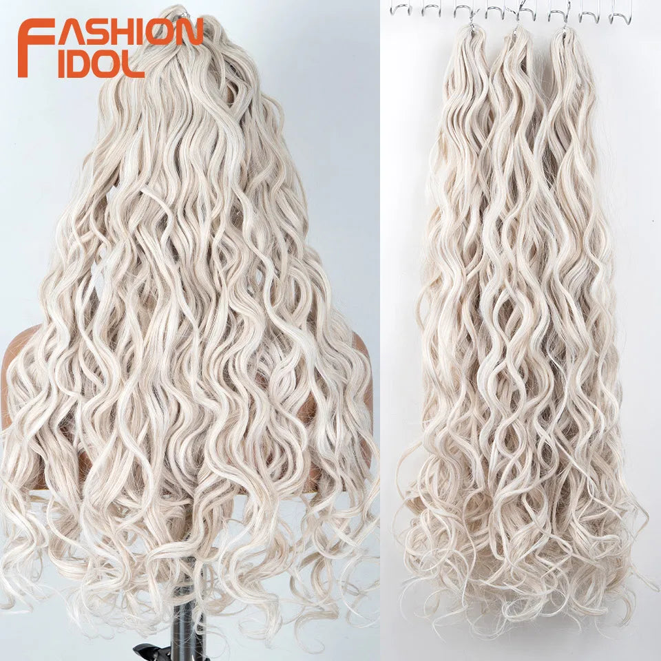 24 Inch Deep Wave Synthetic Braiding Hair, 3 Pcs, Water Wave, Ombre Grey Crochet Hair