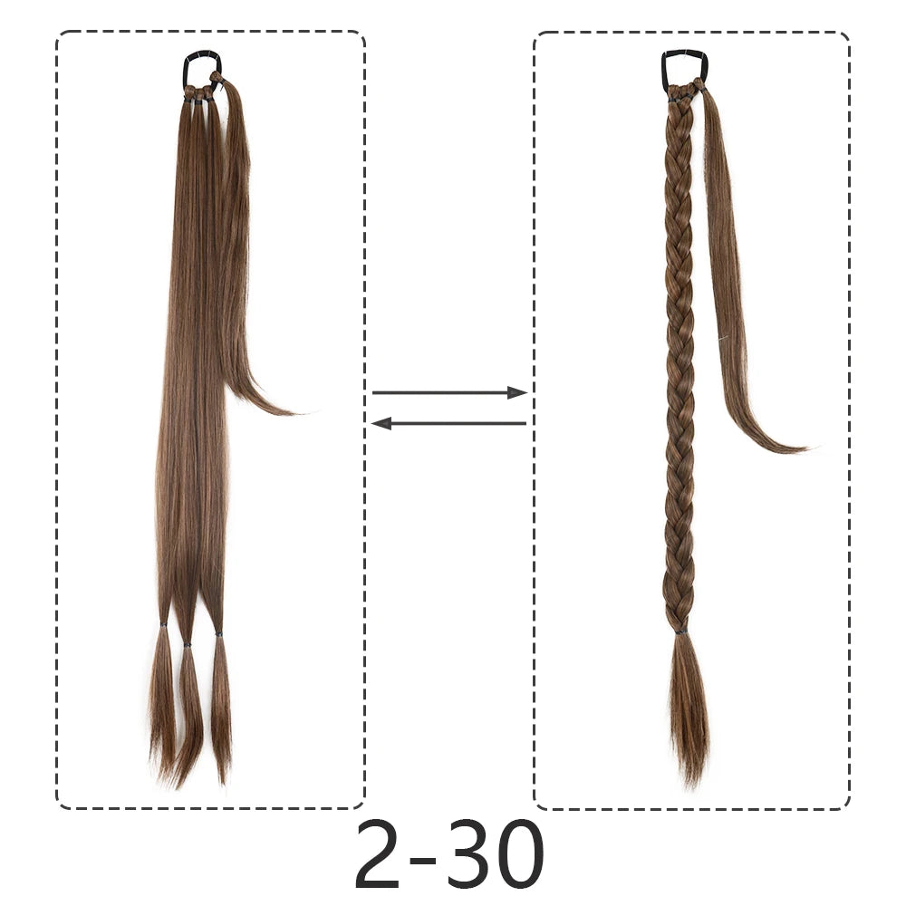 Synthetic Braided Ponytail Extensions Black Natural Hairpiece Long Pony Tail Hair Tie