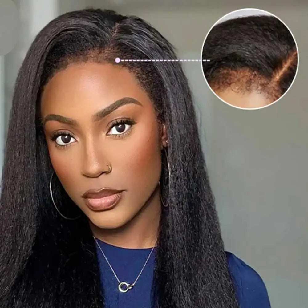 4C Edges Invisible Strap Full HD Lace Front Wigs Density Kinky Straight