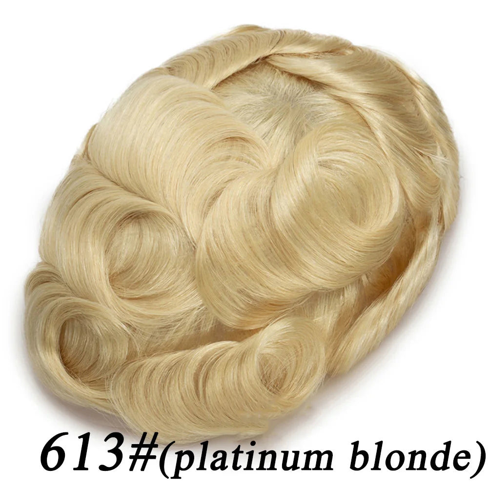 Lace Base Toupee Swiss Front PU Natural Hairline Wig Human Hair Prosthesis