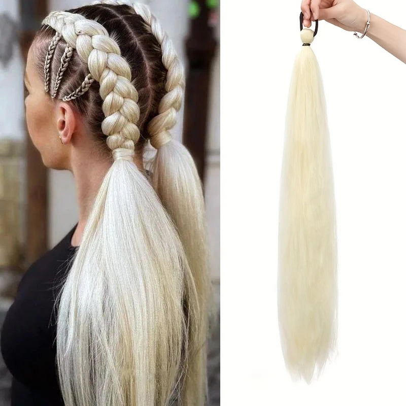 Synthetic 26Inch Long Straight Ponytail Elastic Hair Colorful Braiding Extensions Accessories