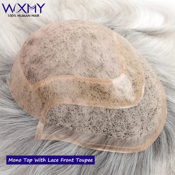 Breathable Mono Lace PU Base Hair Prosthesis Human Men's Wig Systems Natural